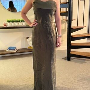 Betsy & Adam Strapless Metallic Green Dress